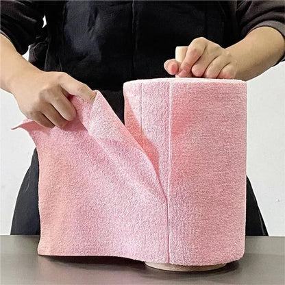 Reusable Cleaning Wipe Household Kitchen Cloth Microfiber Towel Rolls Dish Rags Wash Paper Towel Replacement 1 Roll of 20 Sheets(Pink)