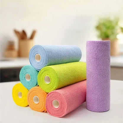 Reusable Cleaning Wipe Household Kitchen Cloth Microfiber Towel Rolls Dish Rags Wash Paper Towel Replacement 1 Roll of 20 Sheets(Pink)
