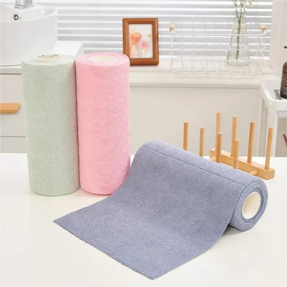 Reusable Cleaning Wipe Household Kitchen Cloth Microfiber Towel Rolls Dish Rags Wash Paper Towel Replacement 1 Roll of 20 Sheets(Pink)