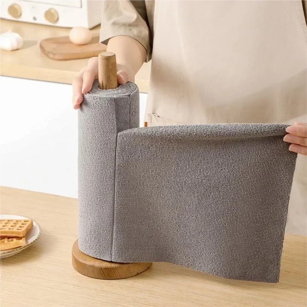 Reusable Cleaning Wipe Household Kitchen Cloth Microfiber Towel Rolls Dish Rags Wash Paper Towel Replacement 1 Roll of 20 Sheets(Pink)