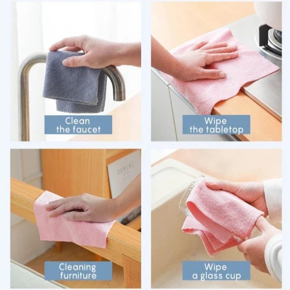 Reusable Cleaning Wipe Household Kitchen Cloth Microfiber Towel Rolls Dish Rags Wash Paper Towel Replacement 1 Roll of 20 Sheets(Pink)