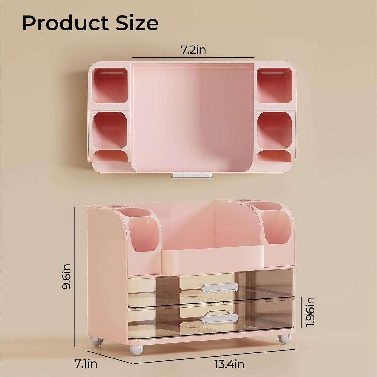 Makeup Organizer Countertop with 2 Large Drawers for Vanity Bathroom