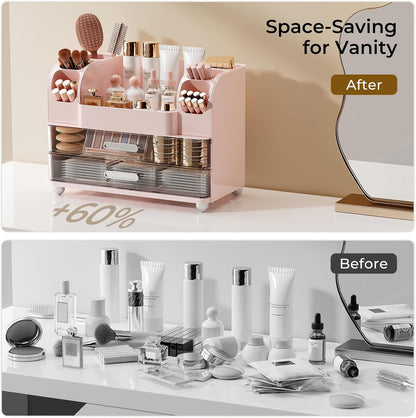 Makeup Organizer Countertop with 2 Large Drawers for Vanity Bathroom