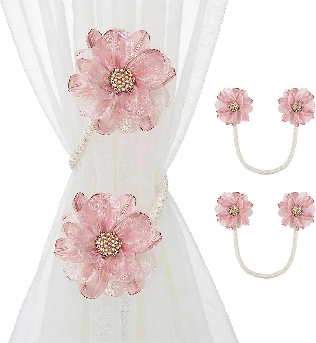 Flower Curtain Holdbacks Tiebacks for Drapes Curtain Ties 2 Pack