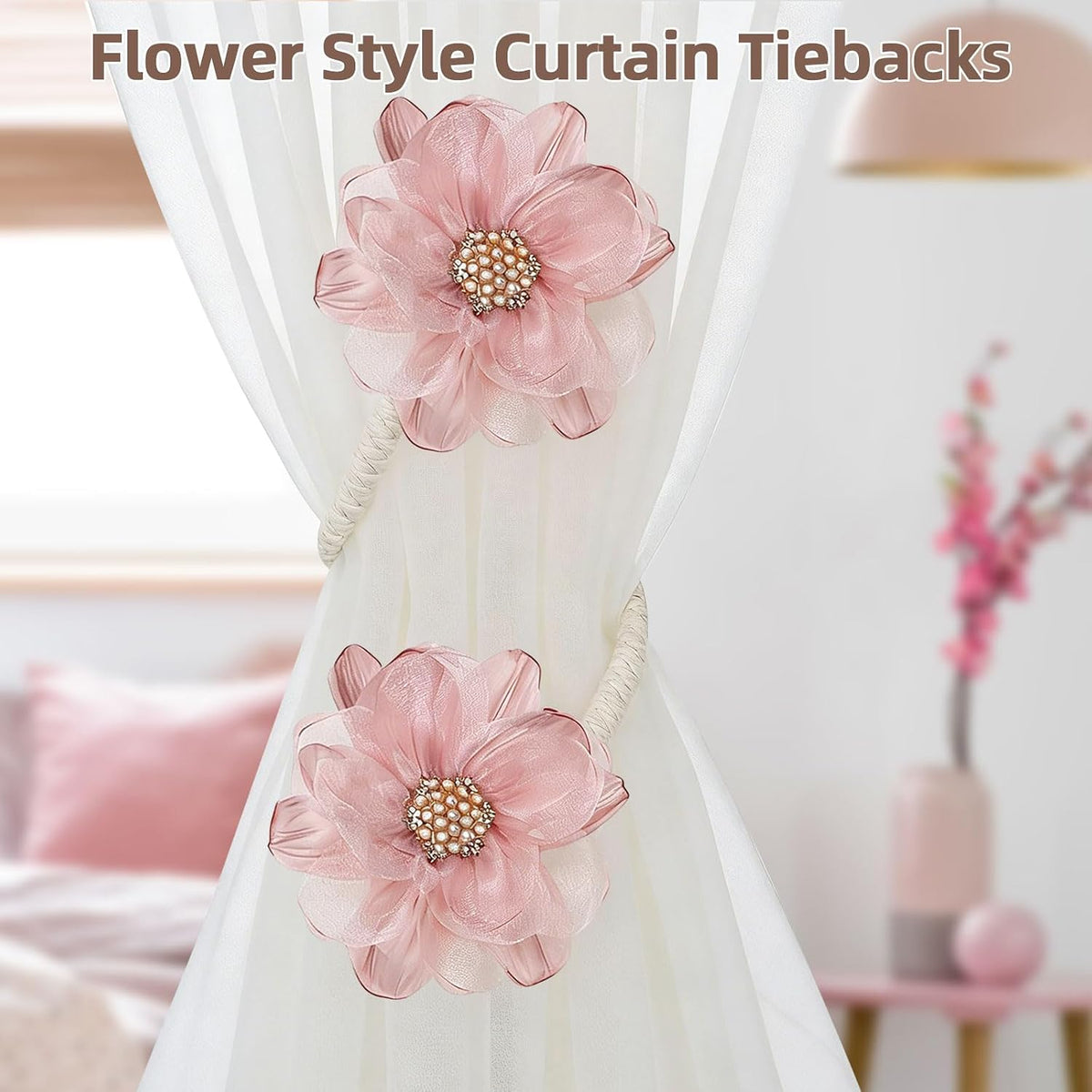 Flower Curtain Holdbacks Tiebacks for Drapes Curtain Ties 2 Pack