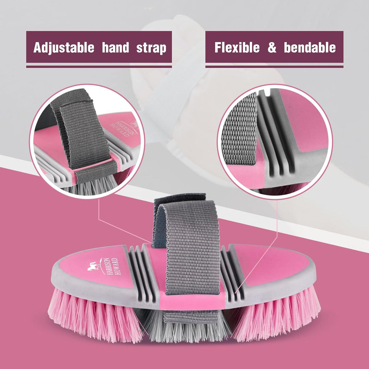 Flexible Finish Horse Grooming Brush - Bendable, Comfortable Hold, Cherry Pink