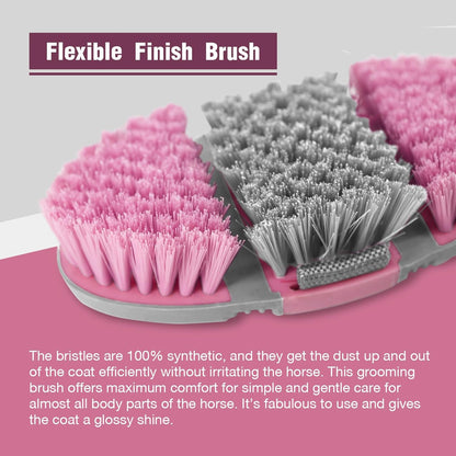 Flexible Finish Horse Grooming Brush - Bendable, Comfortable Hold, Cherry Pink