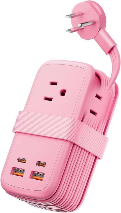 GAN Ultra 65W Pink Fast Charging Station, Travel Power Strip with 3 Outlets 4 USB (2 USB C), Pink Extension Cord 4Ft, Kawaii Cute Accessories Compatible with MacBook, iPhone