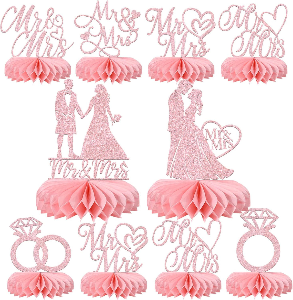8 Pack Mr and Mrs Table Honeycomb Centerpieces Wedding Engagement Party Decorations Wedding Centerpieces for Table Bridal Shower Decorations for Engagement Birthday Party Decorations Pink