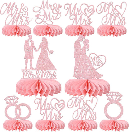 8 Pack Mr and Mrs Table Honeycomb Centerpieces Wedding Engagement Party Decorations Wedding Centerpieces for Table Bridal Shower Decorations for Engagement Birthday Party Decorations Pink