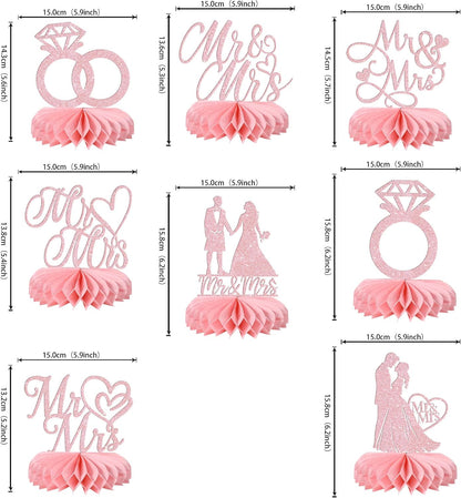 8 Pack Mr and Mrs Table Honeycomb Centerpieces Wedding Engagement Party Decorations Wedding Centerpieces for Table Bridal Shower Decorations for Engagement Birthday Party Decorations Pink