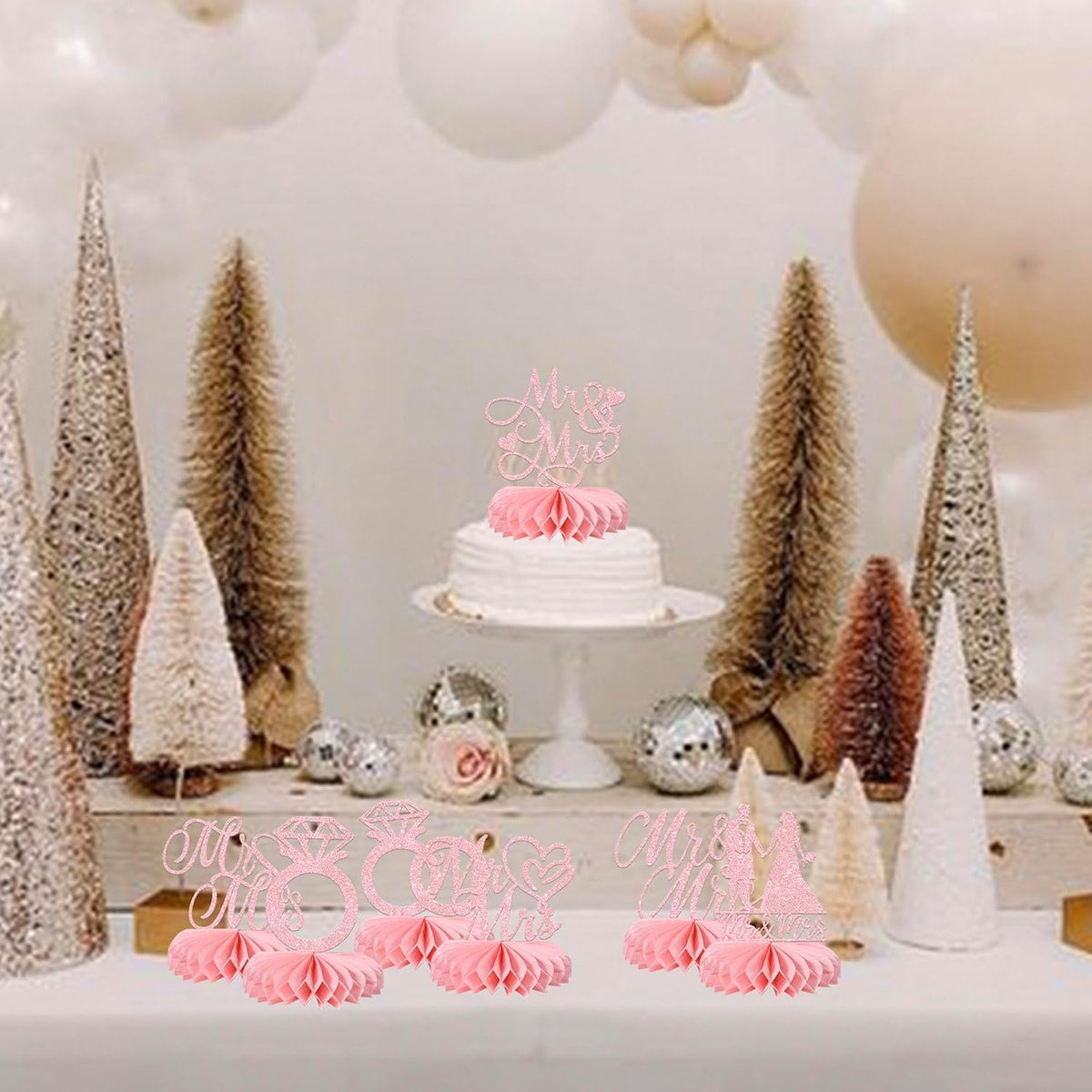 8 Pack Mr and Mrs Table Honeycomb Centerpieces Wedding Engagement Party Decorations Wedding Centerpieces for Table Bridal Shower Decorations for Engagement Birthday Party Decorations Pink