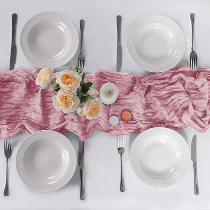 6 Pack Cheesecloth Table Runner 9ft,17 x 108 inch Gauze Table Runner Rustic Romantic Wedding Runner for Wedding Bridal Shower Fall Decoration,Pink