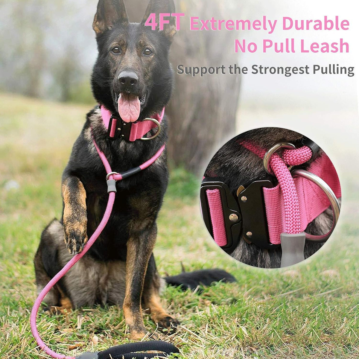 Strong Slip Rope Dog Training Leash (4ft) - Heavy Duty Durable Braided Nylon Lead with Rubber Stopper & Padded Handle - No Pull Walking for Medium Large Dogs (Pink, 1/2" x 4ft)