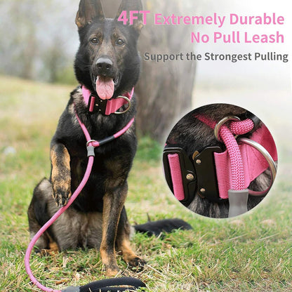 Strong Slip Rope Dog Training Leash (4ft) - Heavy Duty Durable Braided Nylon Lead with Rubber Stopper & Padded Handle - No Pull Walking for Medium Large Dogs (Pink, 1/2" x 4ft)