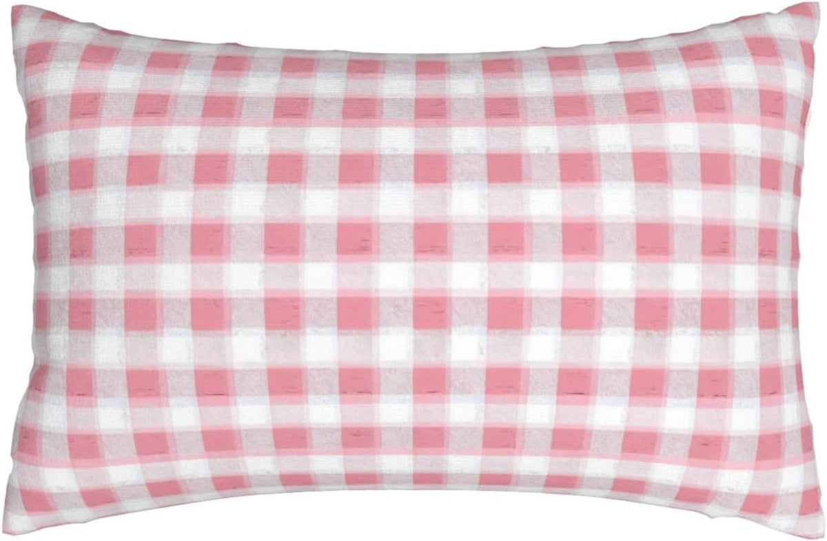 Pastel Pink Gingham (1) Print Plush Pillow Cover with Zipper, Decorative Cushion Cover for Bedroom Living Room (Insert Not Included)
