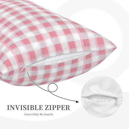 Pastel Pink Gingham (1) Print Plush Pillow Cover with Zipper, Decorative Cushion Cover for Bedroom Living Room (Insert Not Included)