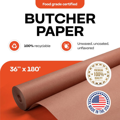 Peach Butcher Paper 36" x 2160" (180 feet) - USA-Made Natural Paper Roll