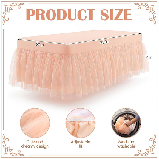 28" x 52" Pink Lace Crib Bed Skirt Elastic Band, 14" Drop for Girls