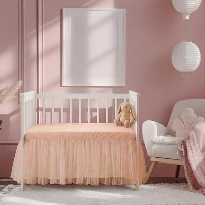 28" x 52" Pink Lace Crib Bed Skirt Elastic Band, 14" Drop for Girls