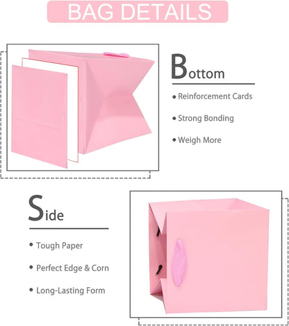 Pink Square Gift Bags with Tissue - 6 Inch Pink Square Paper Bags with Handles for Party Favors (10 PCS, 6x6x6 in)
