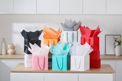 Pink Square Gift Bags with Tissue - 6 Inch Pink Square Paper Bags with Handles for Party Favors (10 PCS, 6x6x6 in)