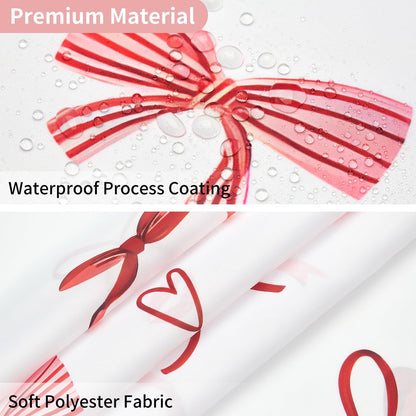 Pink Bow Shower Curtain Valentines Day Cute Bow Love Hearts Girly Bathroom Curtain for Women Princess Style Romantic Bathtub Decor, Waterproof with Hooks, 72x72 Inch