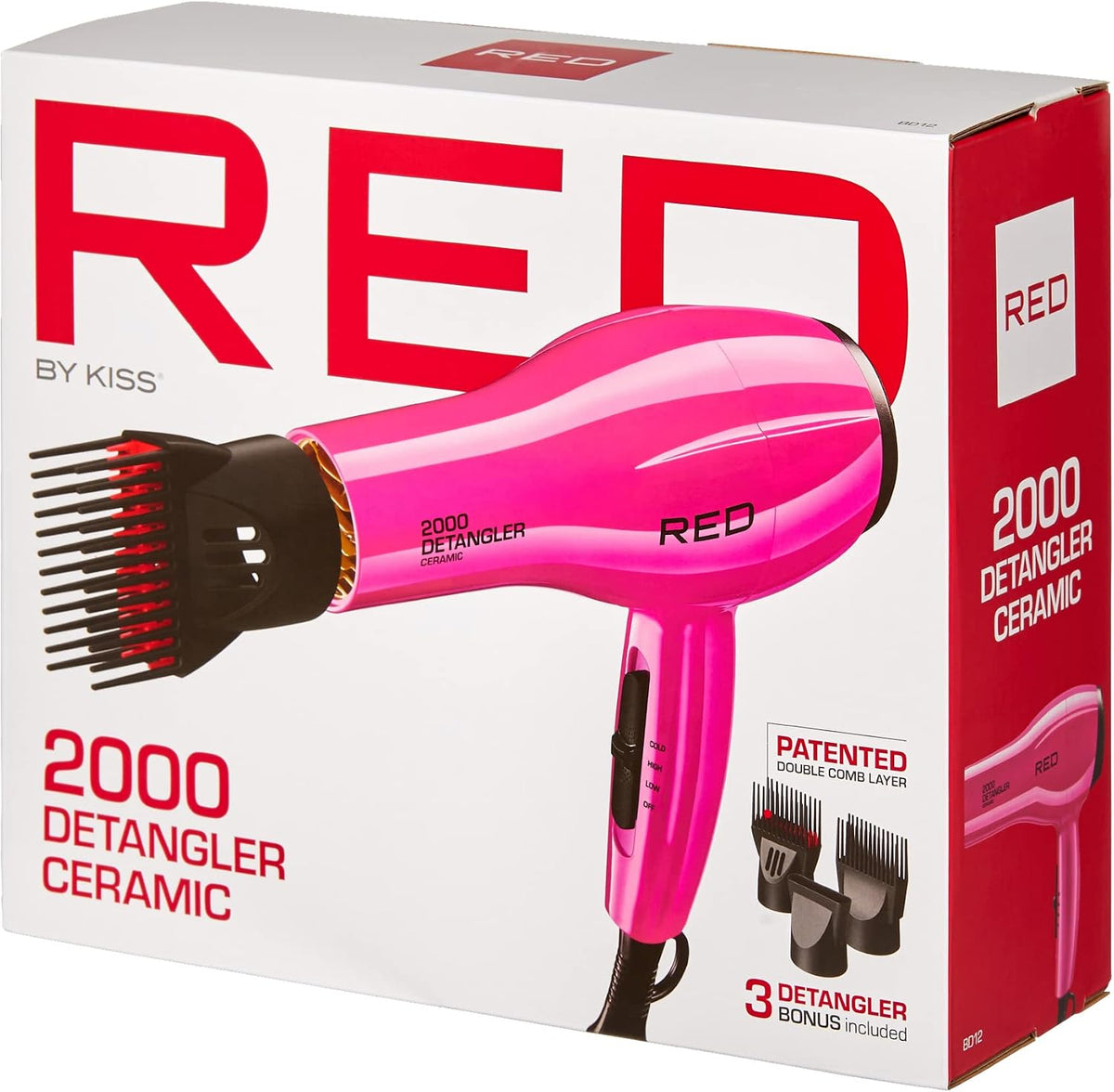2000 Ceramic Hair Dryer, Professional Salon Blow Dryer, 2 Detangler Pik Attachments, Tourmaline Technology, 3 Heat Settings, Easy Storage Loop (Pink)