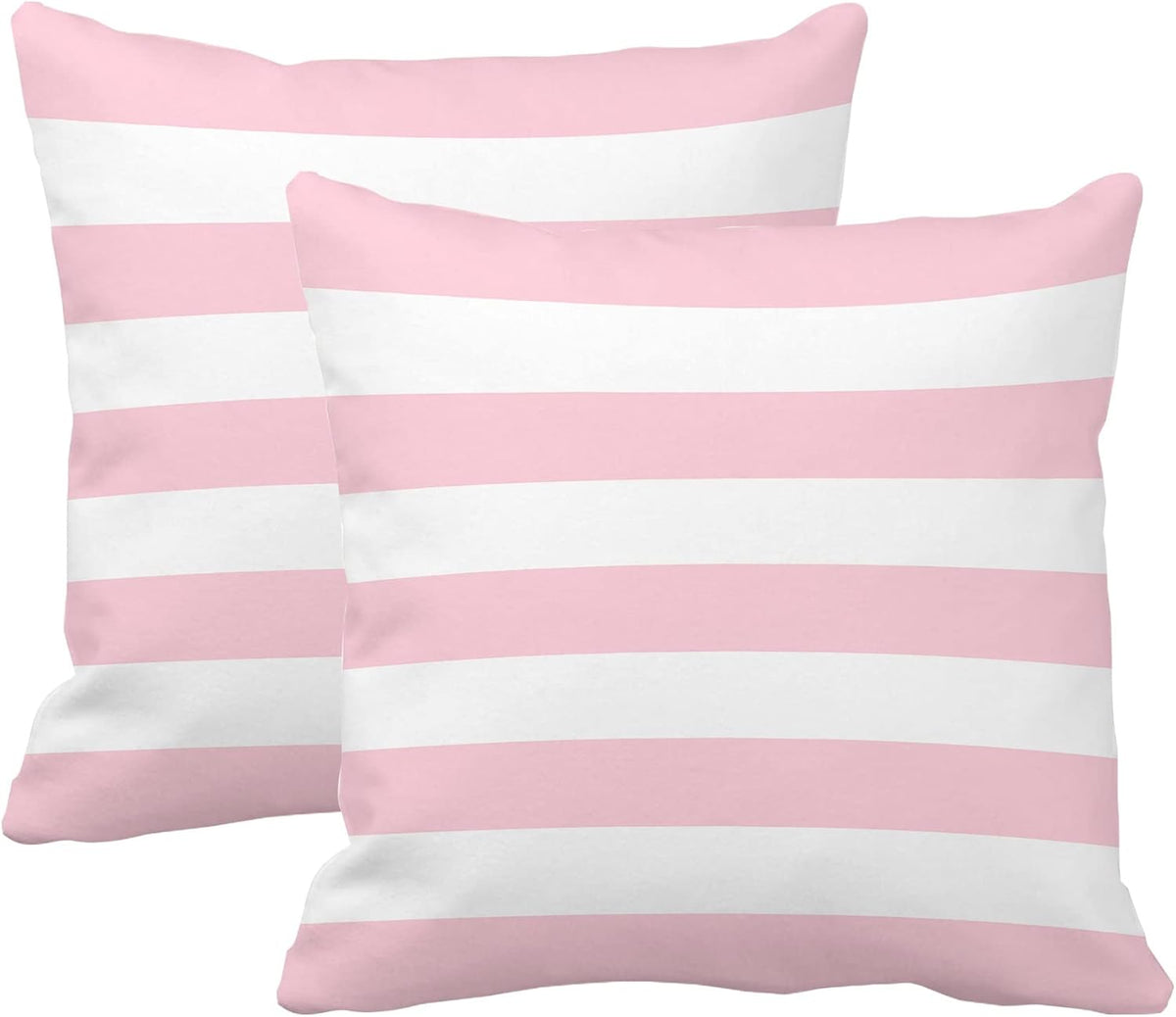 Pink and White Stripe Set of 2 18x18 Inch Cotton Polyester Square Throw Pillow Cover Decorative Soft Cushion Case Fall Autumn Winter Christmas Home Decor Sofa Standard Size Accent Pillowcase
