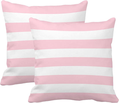 Pink and White Stripe Set of 2 18x18 Inch Cotton Polyester Square Throw Pillow Cover Decorative Soft Cushion Case Fall Autumn Winter Christmas Home Decor Sofa Standard Size Accent Pillowcase