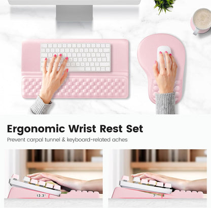 Ospelelf Ergonomic Mouse Pad and Keyboard Stand Wrist Rest Set, Memory Foam Comfort, Pain Relief for Typing, Office Desk Accessories, Pink