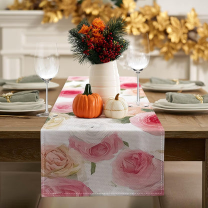 Pink Rose Table Runner Floral Decor 13x72 Inch Burlap