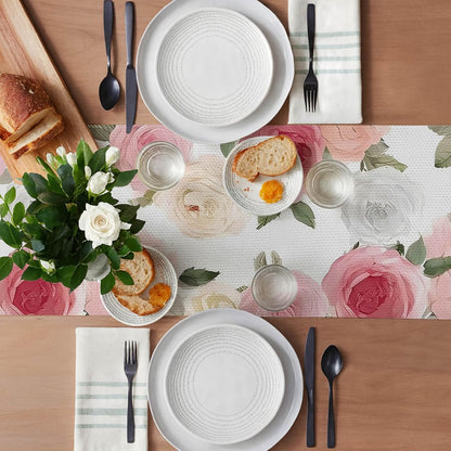 Pink Rose Table Runner Floral Decor 13x72 Inch Burlap