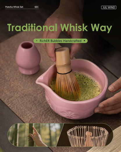 Matcha Whisk Set, Matcha Set Includes Bamboo Whisk, Ceramic Bowl