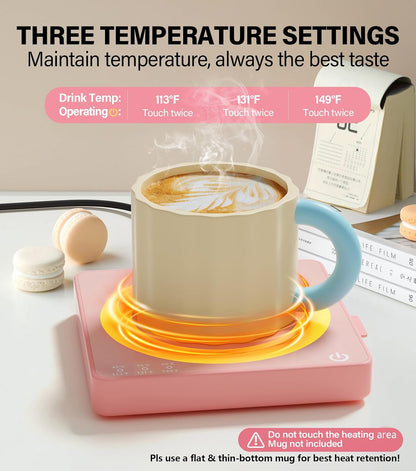 Coffee Mug Warmer for Desk with 15W Wireless Charging Pad, Electric Cup Warmer 3 Temp Settings, Smart Candle Heat Plate, Home Office & Coffee Lover Gifts for Women, Mom, Her - Pink
