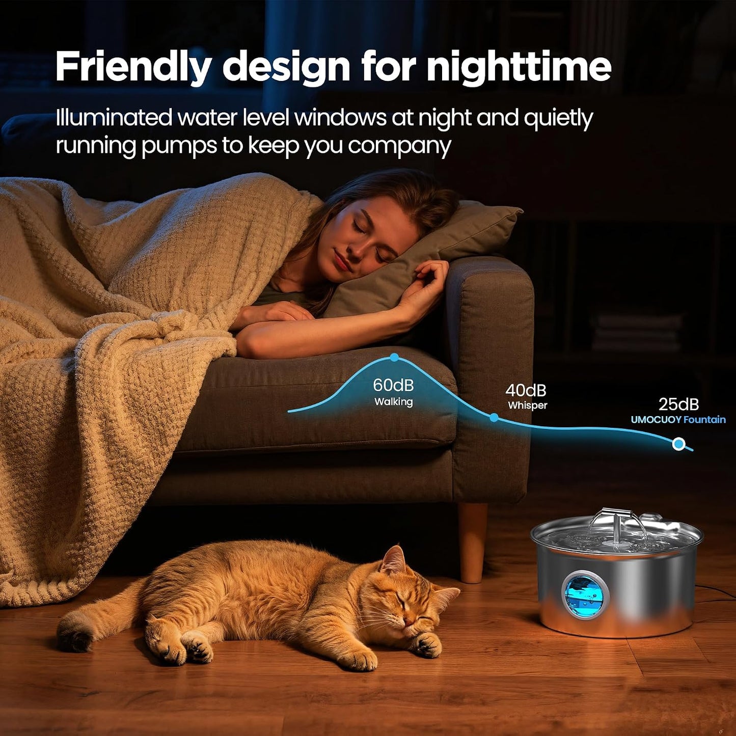 Cat Water Fountain Stainless Steel: 2.6L Cat Fountain for Drinking - Pet Water Fountain for Cats Indoor - Automatic Pet Water Dispenser Bowl - Best Auto Feeding Supplies Gift for Small Dog Large Kitty