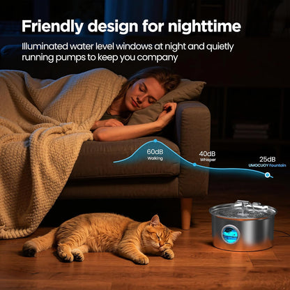 Cat Water Fountain Stainless Steel: 2.6L Cat Fountain for Drinking - Pet Water Fountain for Cats Indoor - Automatic Pet Water Dispenser Bowl - Best Auto Feeding Supplies Gift for Small Dog Large Kitty