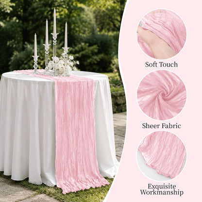 8 Pack Light Pink 17 x 108 Inch Cheesecloth Table Runner - Boho Gauze Sheer Fabric for Wedding Baby Shower Party Home Decor