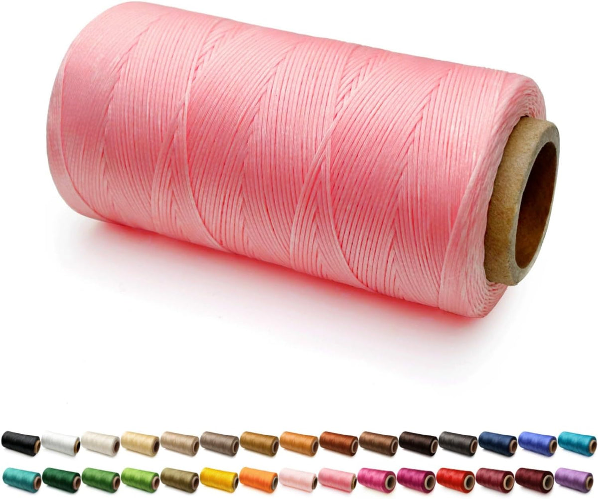 Flat Waxed Thread for Leather Sewing String Polyester Cord Stitching Bookbinding DIY Weave Craft (1.0mm 210D, Peach Pink)