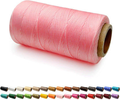 Flat Waxed Thread for Leather Sewing String Polyester Cord Stitching Bookbinding DIY Weave Craft (1.0mm 210D, Peach Pink)