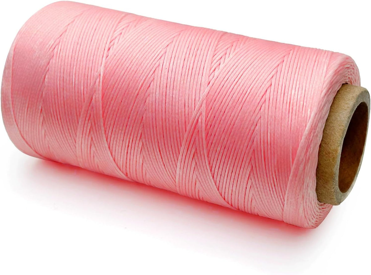 Flat Waxed Thread for Leather Sewing String Polyester Cord Stitching Bookbinding DIY Weave Craft (1.0mm 210D, Peach Pink)