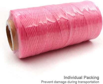 Flat Waxed Thread for Leather Sewing String Polyester Cord Stitching Bookbinding DIY Weave Craft (1.0mm 210D, Peach Pink)