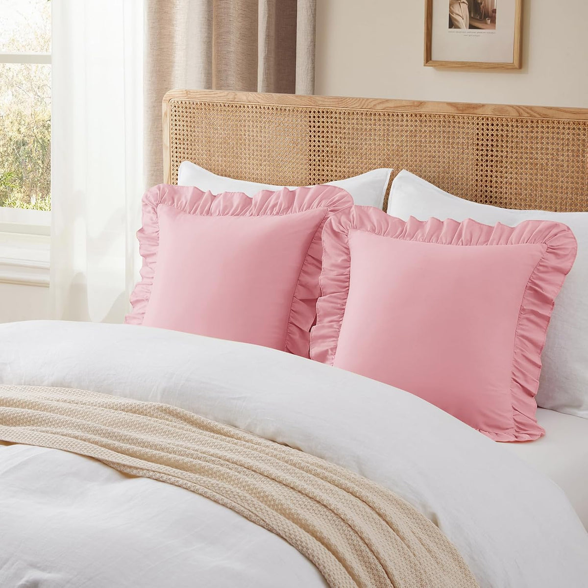 Ruffle Throw Pillow Covers, Light Pink, 18x18 Inches, 2 Pack