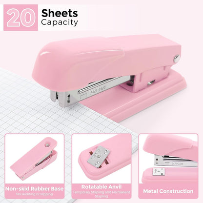 Pink Stapler and Tape Dispenser Set, Pink Office Desk Accessories