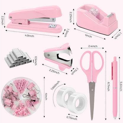 Pink Stapler and Tape Dispenser Set, Pink Office Desk Accessories