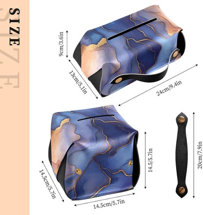 Leather Tissue Box Holder Hanging Napkin Holder Sun Visor Refillable Tissue Dispenser Box Marble Royal Blue Peach Gold