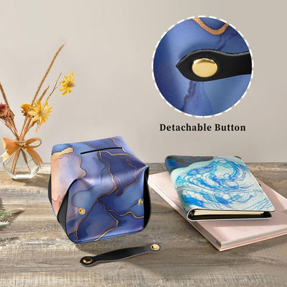 Leather Tissue Box Holder Hanging Napkin Holder Sun Visor Refillable Tissue Dispenser Box Marble Royal Blue Peach Gold