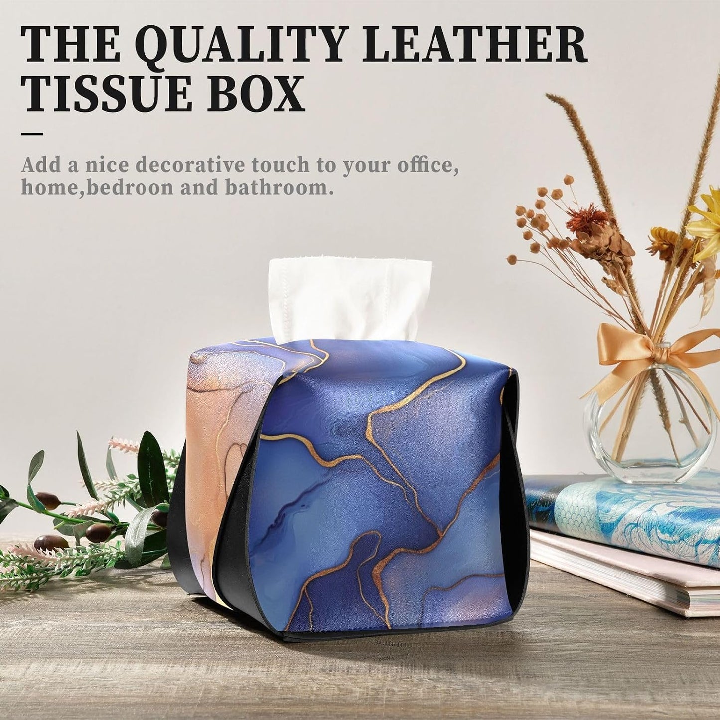 Leather Tissue Box Holder Hanging Napkin Holder Sun Visor Refillable Tissue Dispenser Box Marble Royal Blue Peach Gold