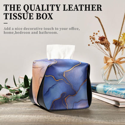 Leather Tissue Box Holder Hanging Napkin Holder Sun Visor Refillable Tissue Dispenser Box Marble Royal Blue Peach Gold