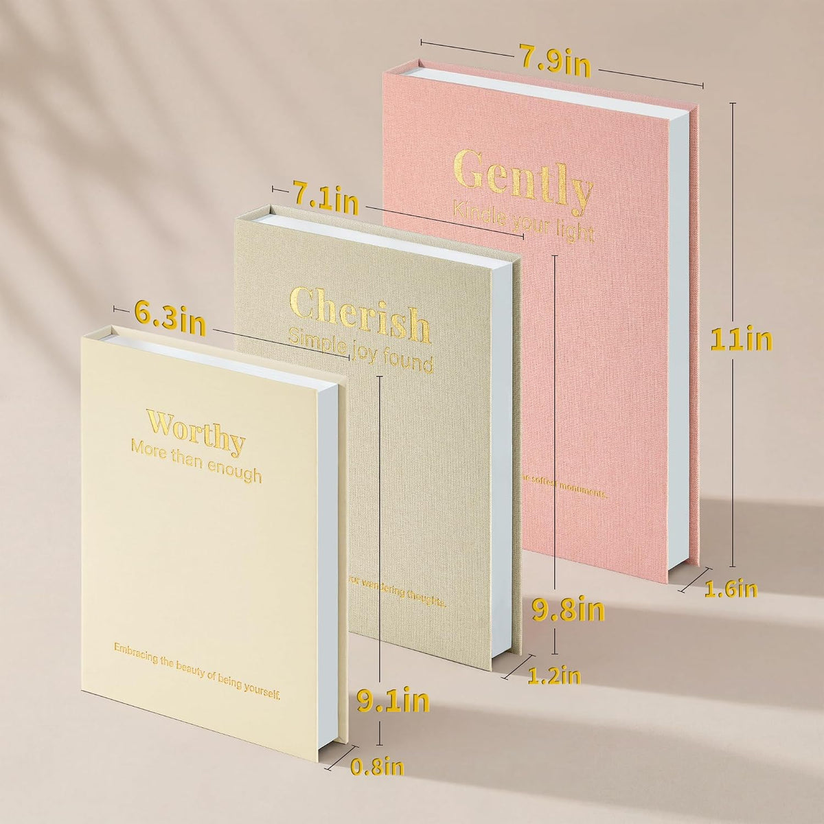 Decorative Books for Home Decor, Set of 3 Faux Books with Hidden Storage, Linen Fake Book Box for Coffee Table Bookshelf Decor (Dusty pink-oatmeal-beige)